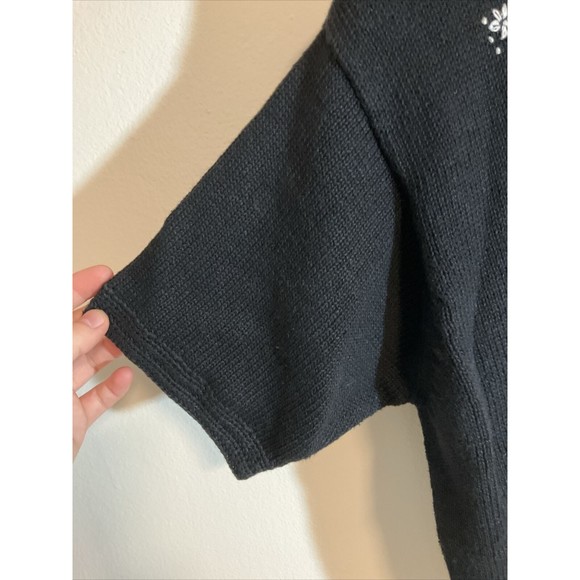 Orvis Women’s M Cardigan Floral Embroidery Black Sweater Short Sleeve Vintage - Picture 2 of 8